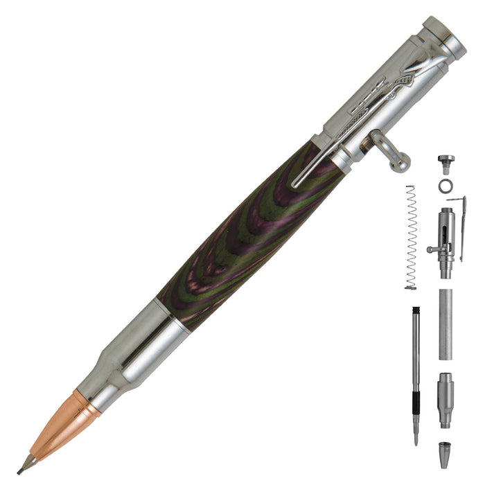 30 Caliber Bolt Action Bullet Cartridge Pencil Kit - Chrome