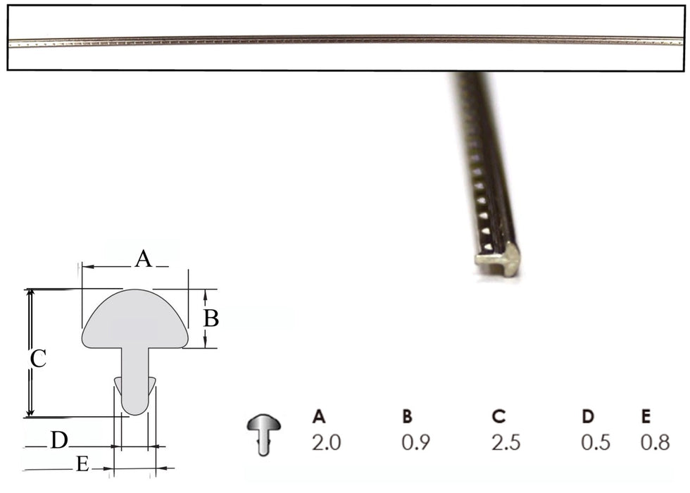 Fretwire - Small 500mm long  x 2mm wide x 0.9mm crown