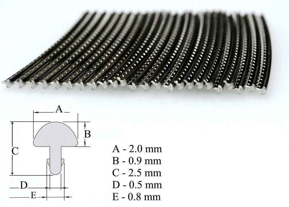 Fretwire - Small Standard Pre-Cut, 24 pieces 69mm long  x 2.0mm wide x 0.9mm crown