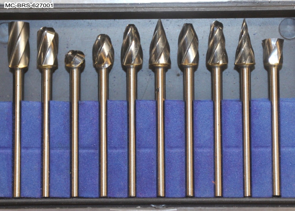 10 piece Carbide Burr set by Mastercarver - 1/8" Shank 1/4" Head