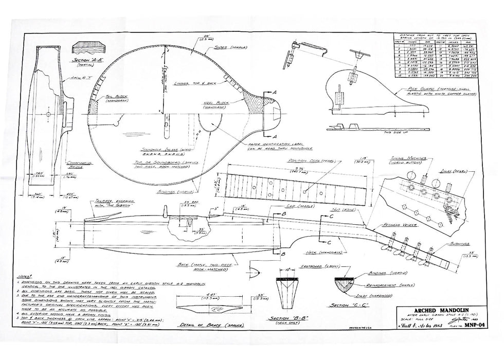 Full-size Blueprint for Old Gibson A style Archtop Mandolin